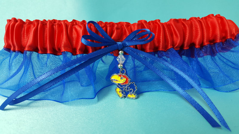 University of Kansas Inspired Garter with Licensed Collegiate Charm